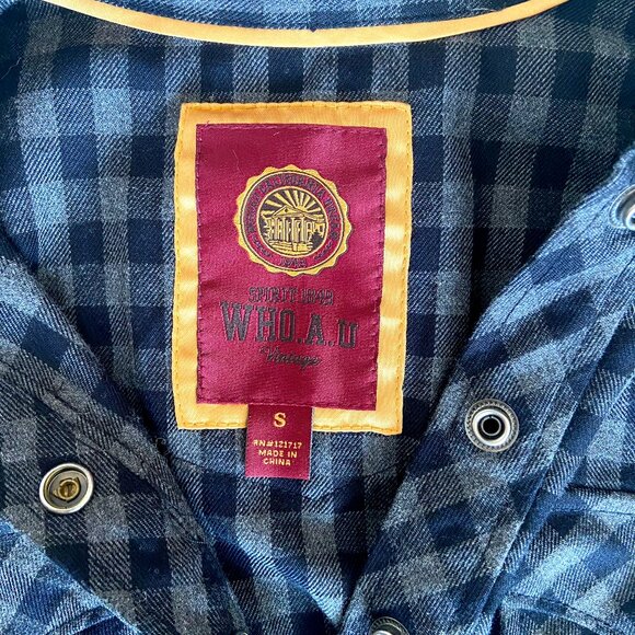 WHO A.U. Vintage Gray & Black Plaid Western-style Mini Dress with Snap Buttons - Picture 4 of 9